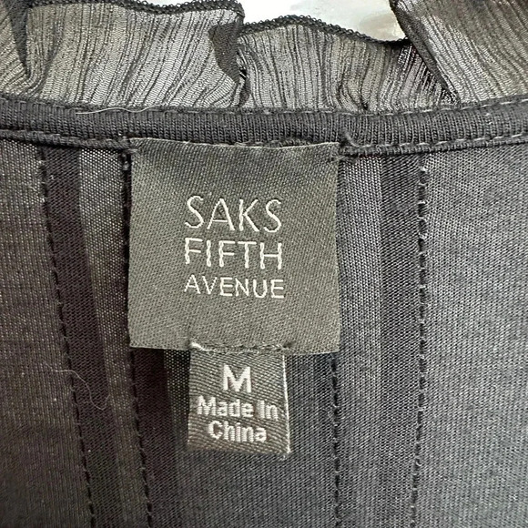 Saks Fifth Avenue Black Ruffle Sequin Lightweight Open Front Cardigan Size M - Picture 10 of 13